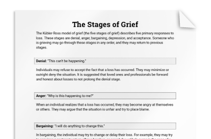 The Stages of Grief (Education Printout)
